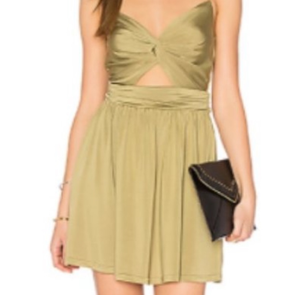 Revolve NBD Green Gold Cutout Mini Dress